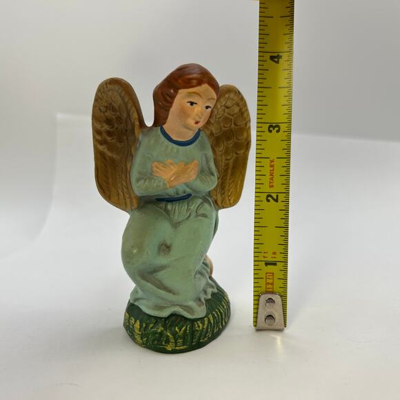 Vintage Nativity Angel Gold Wings Crossed Hands 3 3/4" Made in Japan Green - Picture 9 of 9